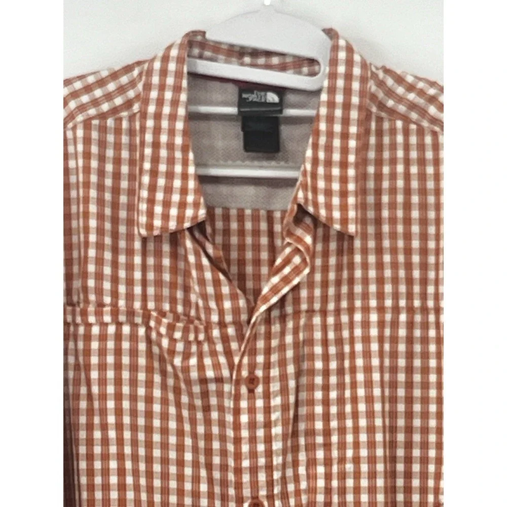 The North Face Men's XL Button Down Orange Plaid Short Sleeve Pocket Zip Shirt